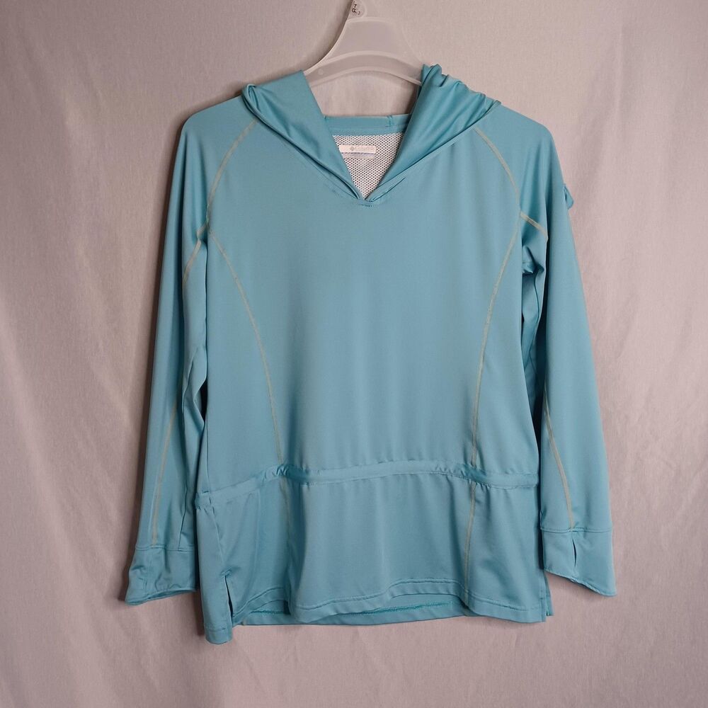 Columbia PFG Top Womens Large Blue Hoodie Pullover Long Sleeve Fishing Sun Shirt